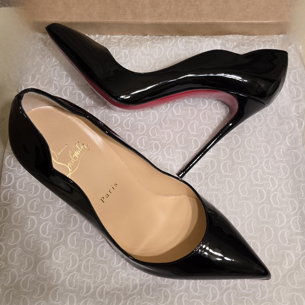 Christian Louboutin Black Heels with Stiletto Design and Glossy Finish